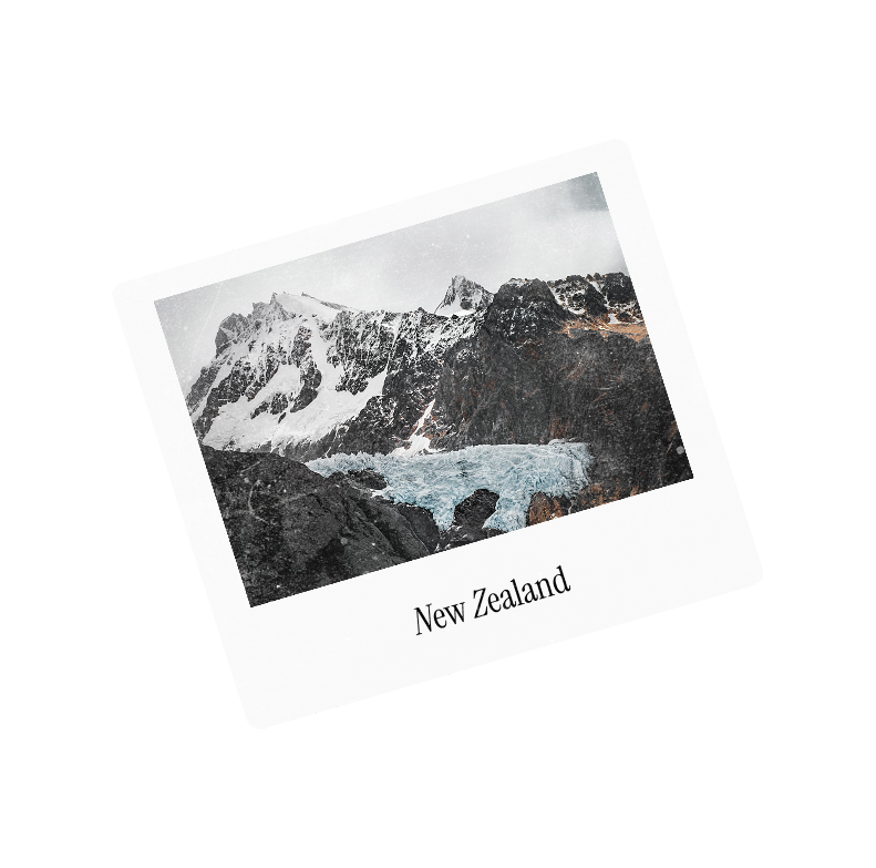 A polaroid captioned New Zealand